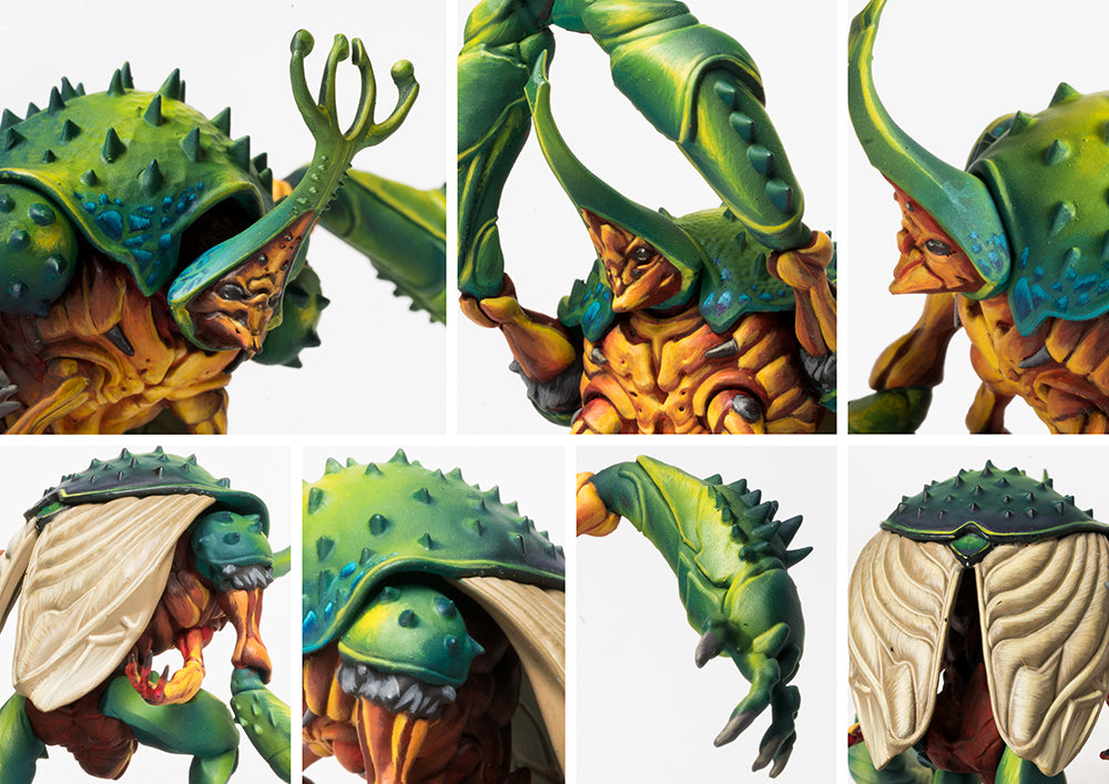Close-up detail shots of the Gallowglass Warriors miniatures, highlighting the translucent insectoid wings, spined armor plates, and detailed biological features.