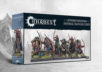  The product box for the Conquest Hundred Kingdoms Imperial Ranger Corps, showing a regiment of painted archer miniatures on the front.