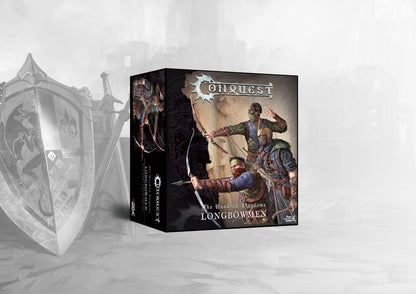 The product box for the Conquest Hundred Kingdoms Longbowmen, showing artwork of the skilled longbow archers.