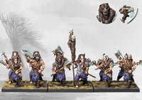 Conquest Nords Bearsarks heavy plastic infantry miniatures assembled on tactical movement stands. Christchurch, NZ.
