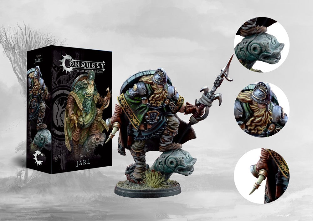 Box packaging for the Para Bellum Conquest Nords Jarl 38mm scale plastic character miniature. Christchurch, NZ.