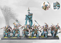 Conquest Nords Steel Chosen elite plastic infantry miniatures assembled on tactical movement stands. Christchurch, NZ.