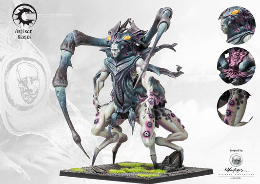 he painted Spires Abomination miniature with close-up inset images showing the fine details on its head, chest, and mutated legs.