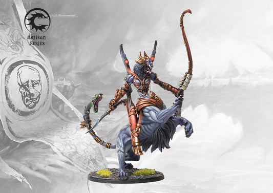 Close-up view of the Spires Lineage Prideborne character model, highlighting the unique leonine lower body, expressive face, and snake-like whip.