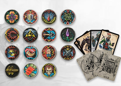 Painted plastic tokens and First Blood officer command cards