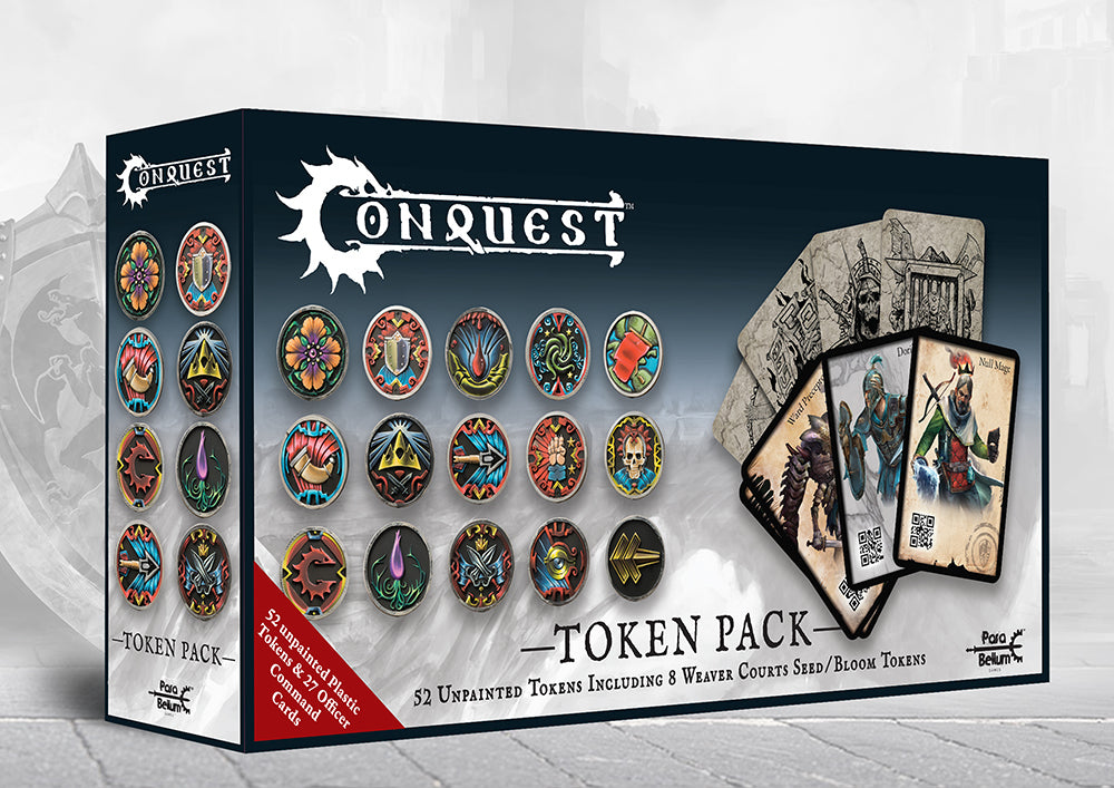 Box art for the Conquest Token and Card Set featuring Weaver Courts and W’adrhun accessories