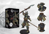 Fully painted Apex Queen resin character miniature for Conquest: The W'adrhŭn, a powerful female warrior and leader armed with a large spear.