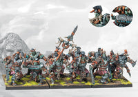 A fully painted W'adrhŭn Chosen of Conquest regiment, showcasing the heavily armored, elite infantry with imposing weapons and tribal command standard.