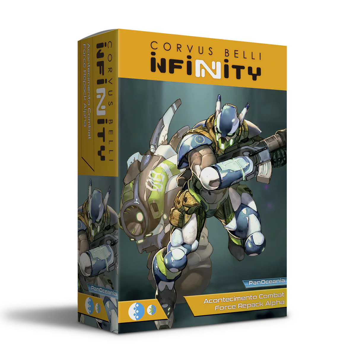 Retail box art for the Acontecimento Combat Force Repack Alpha for the PanOceania faction in Infinity the Game.