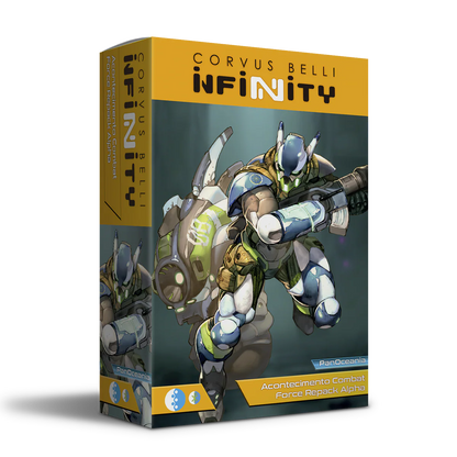 Retail box art for the Acontecimento Combat Force Repack Alpha for the PanOceania faction in Infinity the Game.
