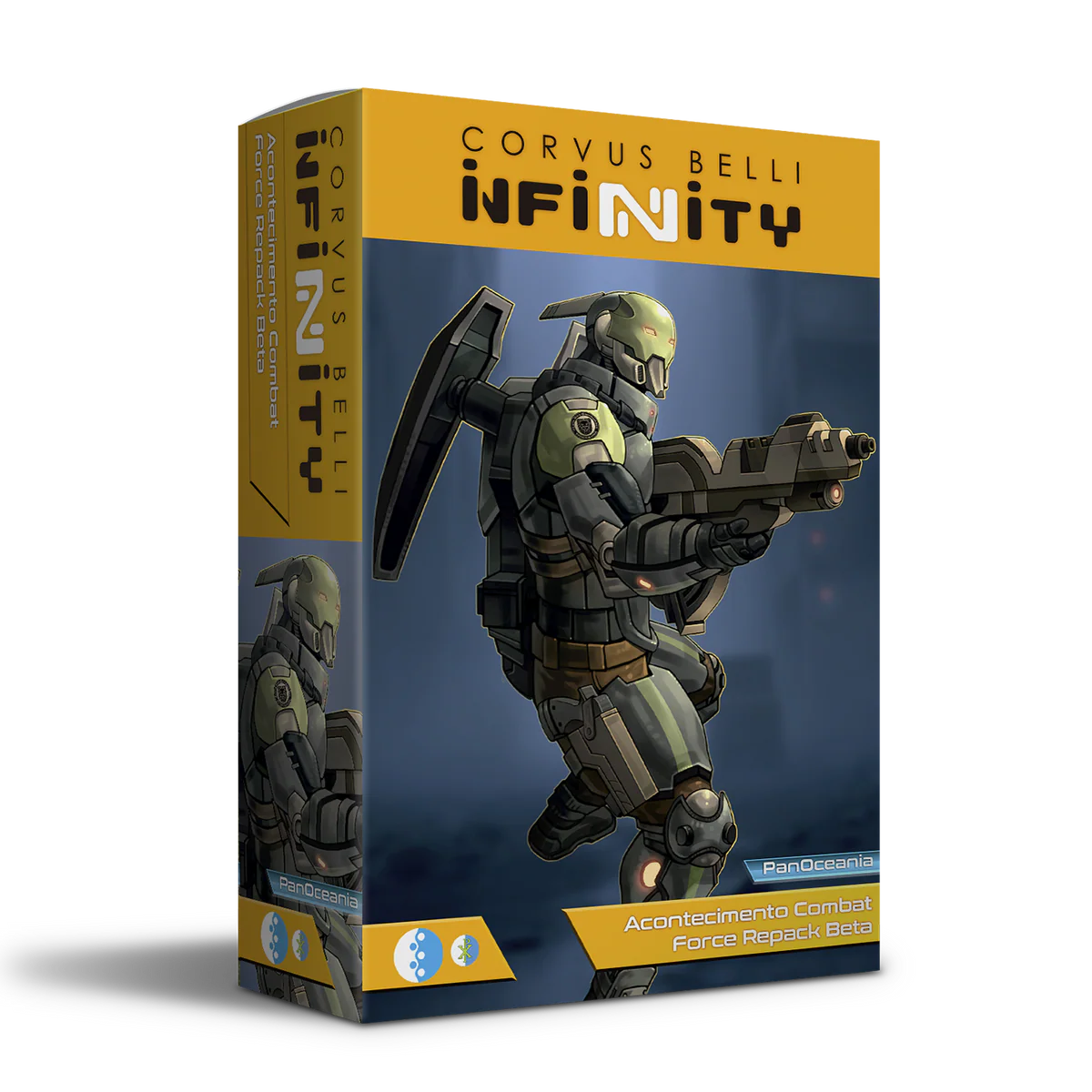 Retail box for the Infinity Acontecimento Combat Force Repack Beta for the PanOceania faction by Corvus Belli.