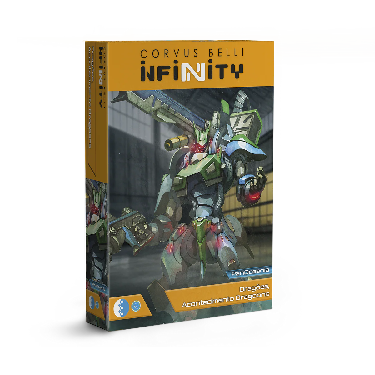 Retail box art for the Infinity Dragões, Acontecimento Dragoons box set by Corvus Belli.