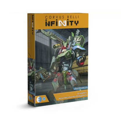 Retail box art for the Infinity Dragões, Acontecimento Dragoons box set by Corvus Belli.