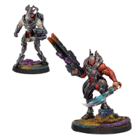 Fully painted metal miniatures of Drakios and his Kydoimos companion on tactical bases.