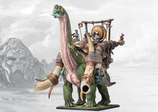Full painted view of the W'adrhŭn Drum Beast monster model, showing the impressive scale and the equipment used to broadcast War Chants across the battlefield.