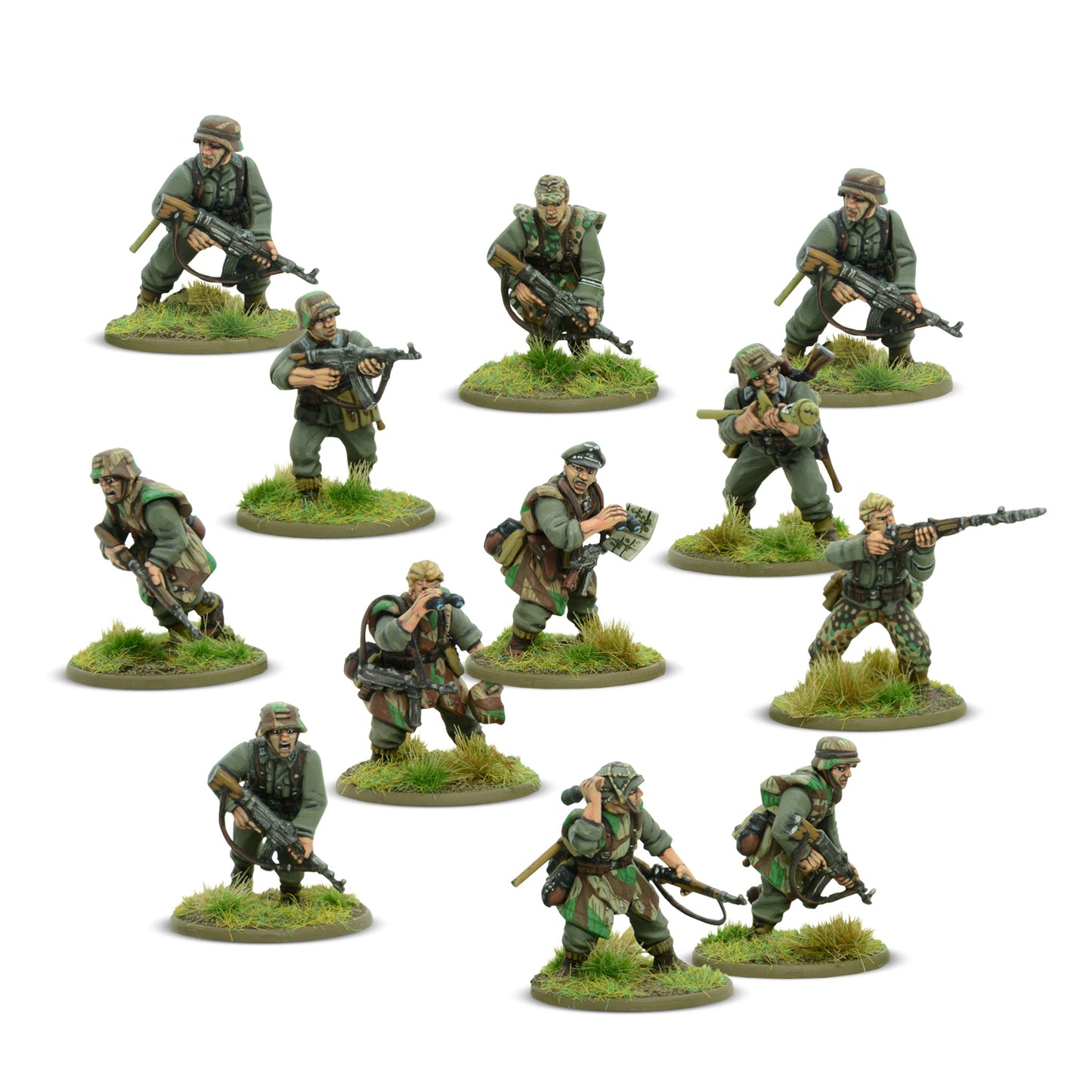 Painted 28mm German Grenadier miniatures in late-war camouflage
