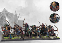  A full, studio-painted regiment of twelve Conquest Imperial Rangers with close-up inset images showing details of the characterful faces.