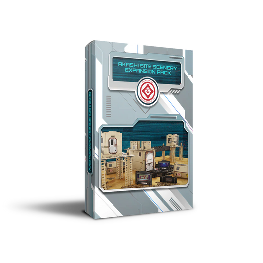 The box for the Infinity Akashi Site Scenery Expansion Pack, a set of ready-to-play cardboard terrain.