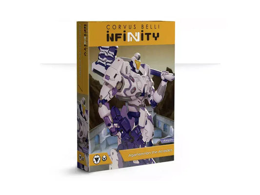 Box for a Corvus Belli Infinity game piece with a robot figure on a white background