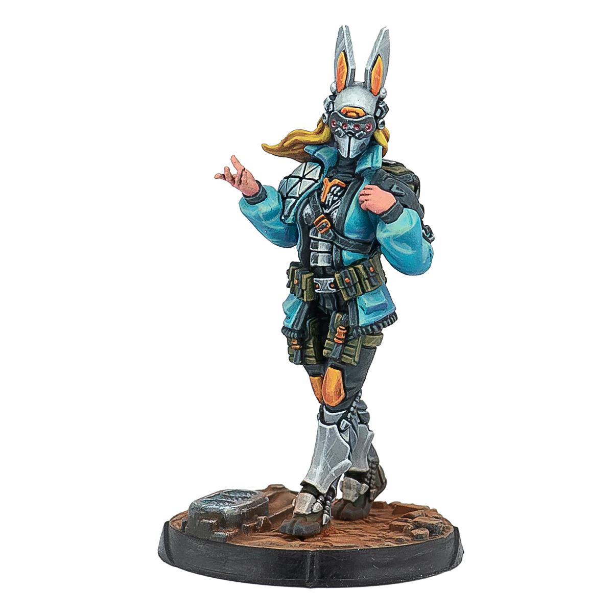 A painted Infinity miniature of the exclusive Sāchā, a tournament prize for ITS Season 17.