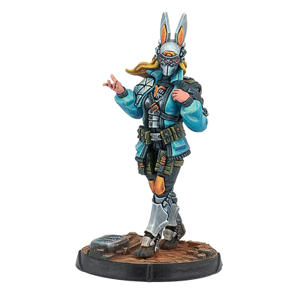 A painted Infinity miniature of the exclusive Sāchā, a tournament prize for ITS Season 17.