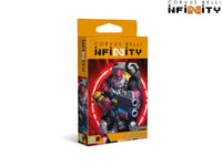 The box for the Infinity Krakot Renegades miniature, showing a fierce red-skinned Morat fugitive holding two submachine guns.