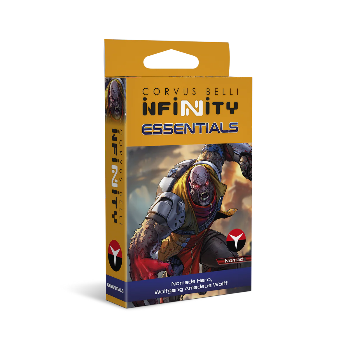 The box for the Infinity Nomads Hero, Wolfgang Amadeus Wolff.