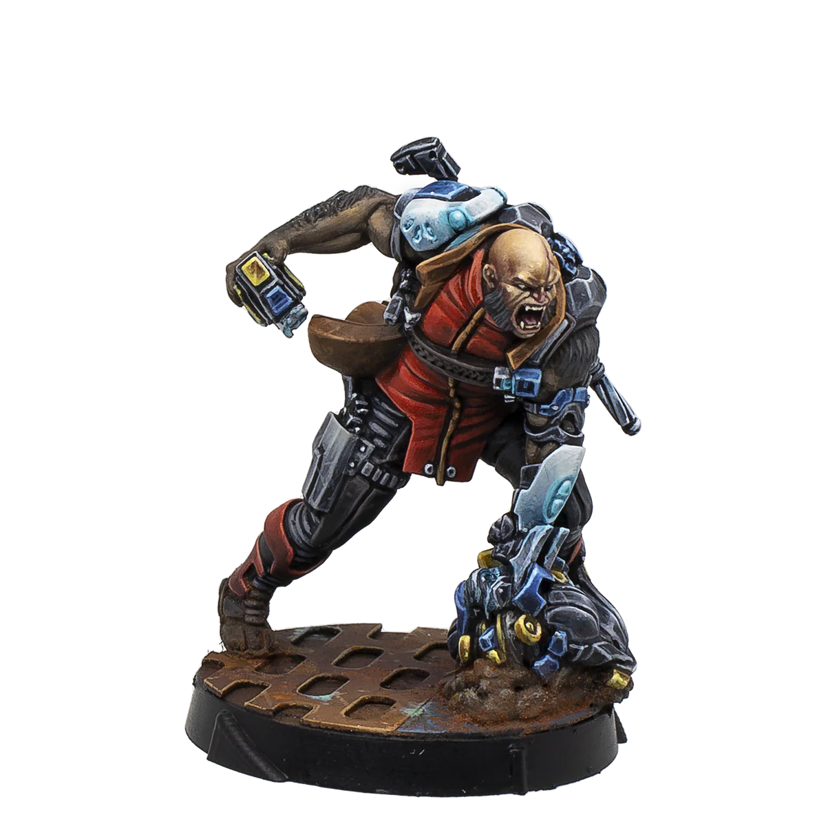 A painted Infinity miniature of Wolfgang Amadeus Wolff, a Nomad Wulver hero with a cyberclaw.