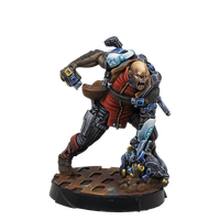 A painted Infinity miniature of Wolfgang Amadeus Wolff, a Nomad Wulver hero with a cyberclaw.
