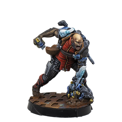 A painted Infinity miniature of Wolfgang Amadeus Wolff, a Nomad Wulver hero with a cyberclaw.