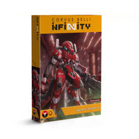 The box for the Infinity Nomads Iguana Squadron, featuring artwork of the red and white TAG in a futuristic hangar.