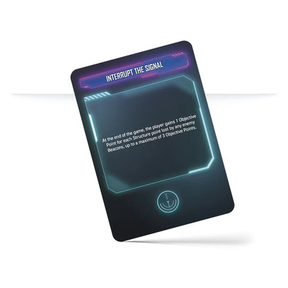 An example Tactical Objective card from the Infinity Operations Deck, "Interrupt the Signal", explaining how to gain objective points.