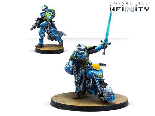 Two miniature figures from Corvus Belli Infinity on a white background
