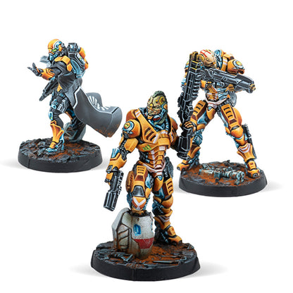 Infinity Yu Jing Imperial Service Expansion Pack Alpha, showing an armoured Wú Míng soldier in yellow armour.
