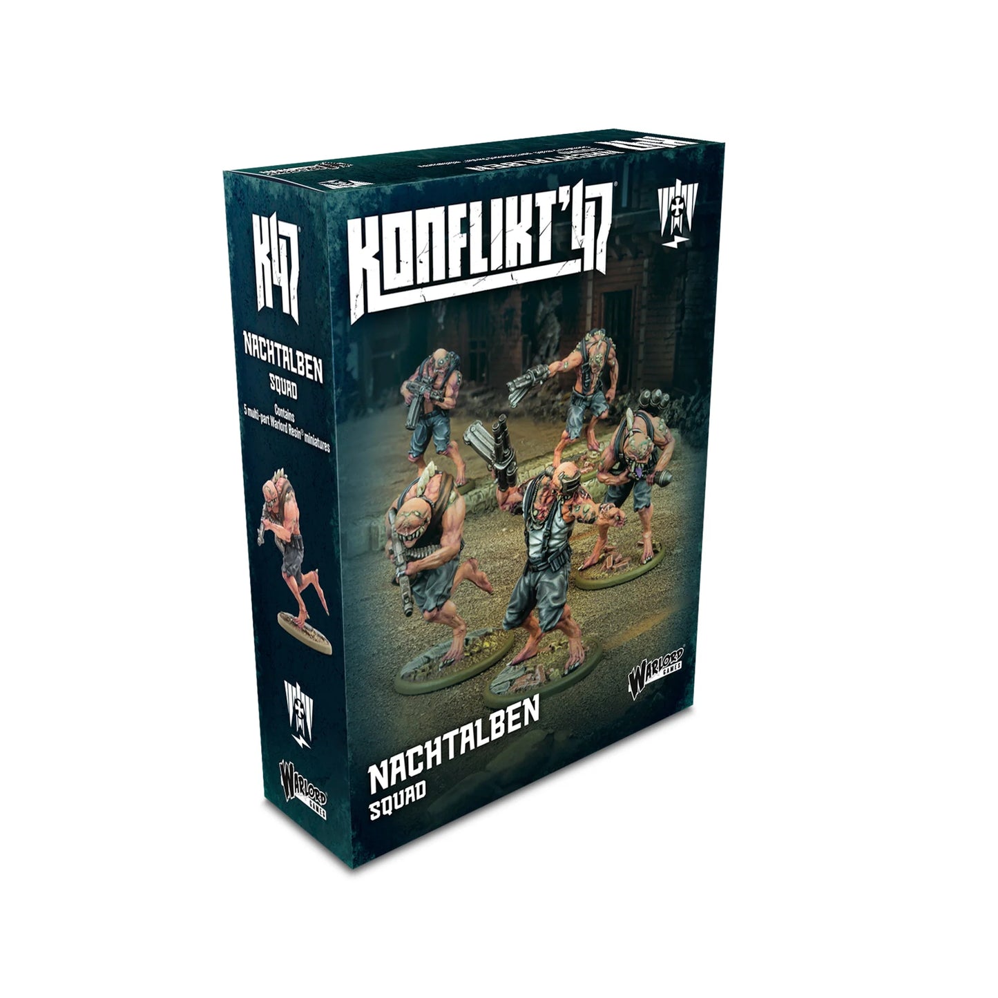 Official retail box for the Konflikt '47 Nachtalben Squad, featuring "night-demon" Axis infantry by Warlord Games.