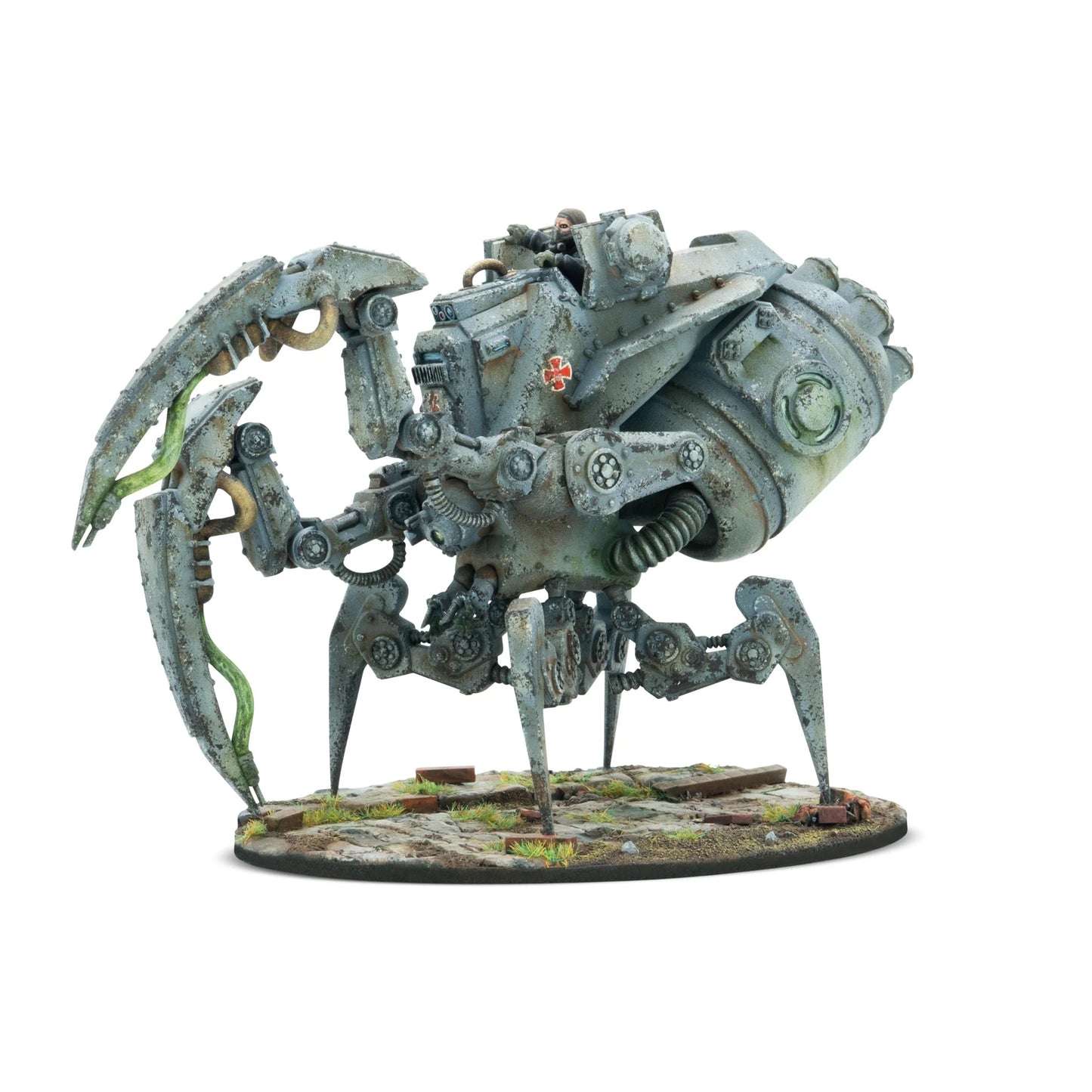 A painted plastic Sd.Kfz. 501/1 Nachtzehrer walker for Konflikt '47 with large bladelike forearms designed to inject serum into corpses.