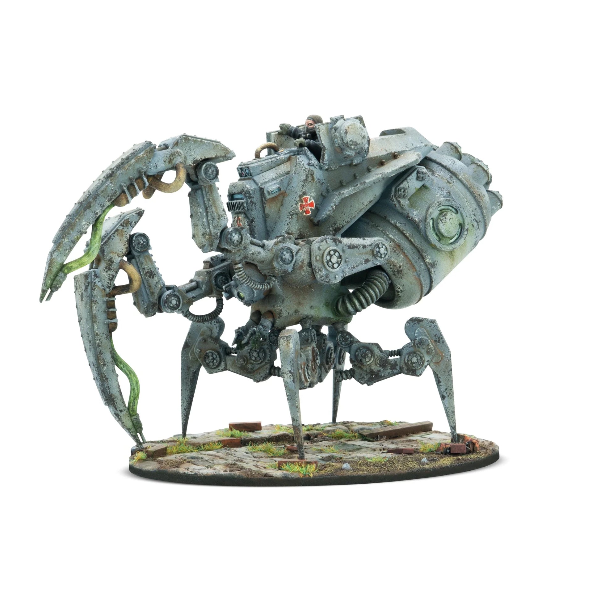 A painted plastic Sd.Kfz. 501/1 Nachtzehrer walker for Konflikt '47 with large bladelike forearms designed to inject serum into corpses.