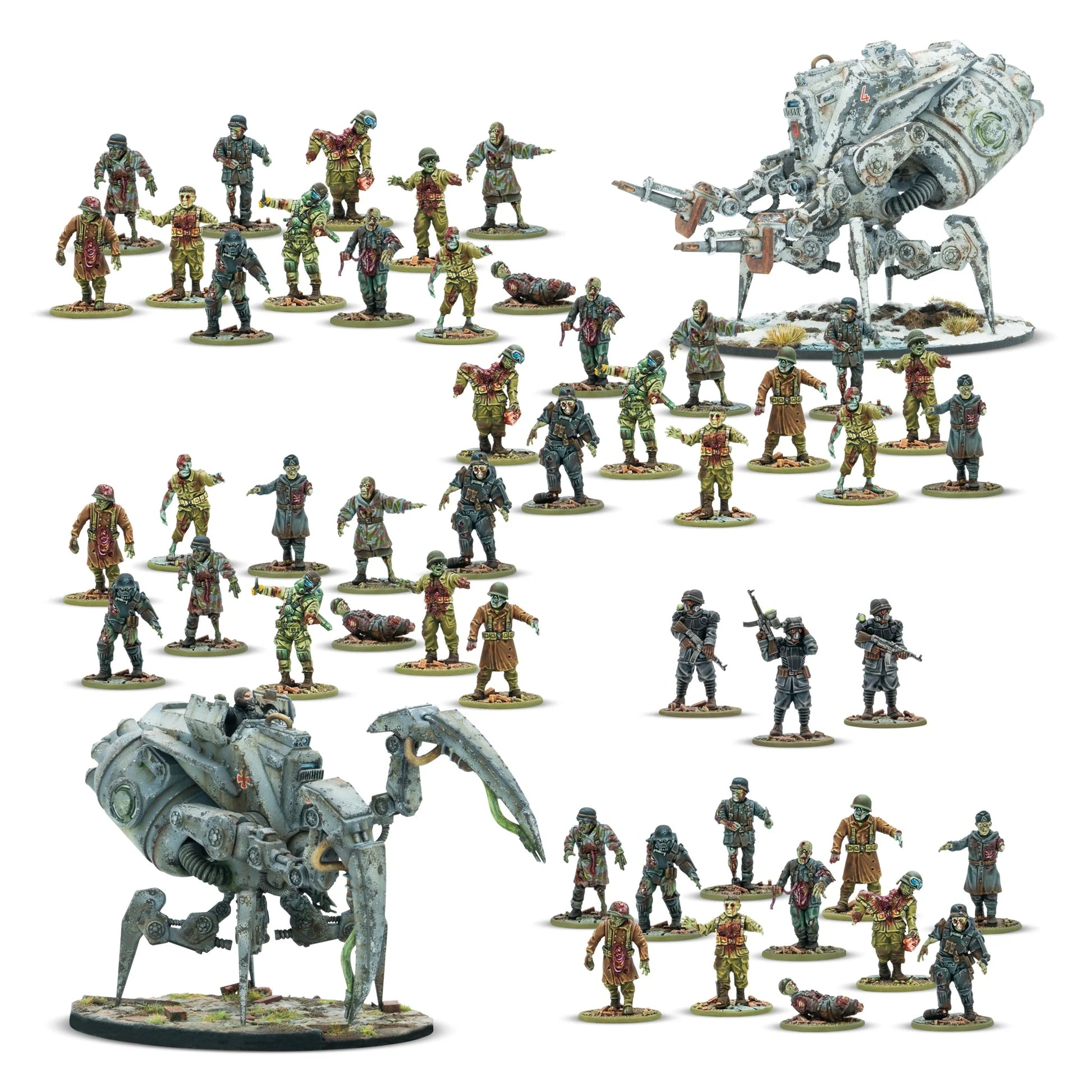 Complete contents of the Totenrotte Starter Army including 45 plastic Totenkorps, 2 resin Nachtzehrer walkers, and commander with bodyguards.