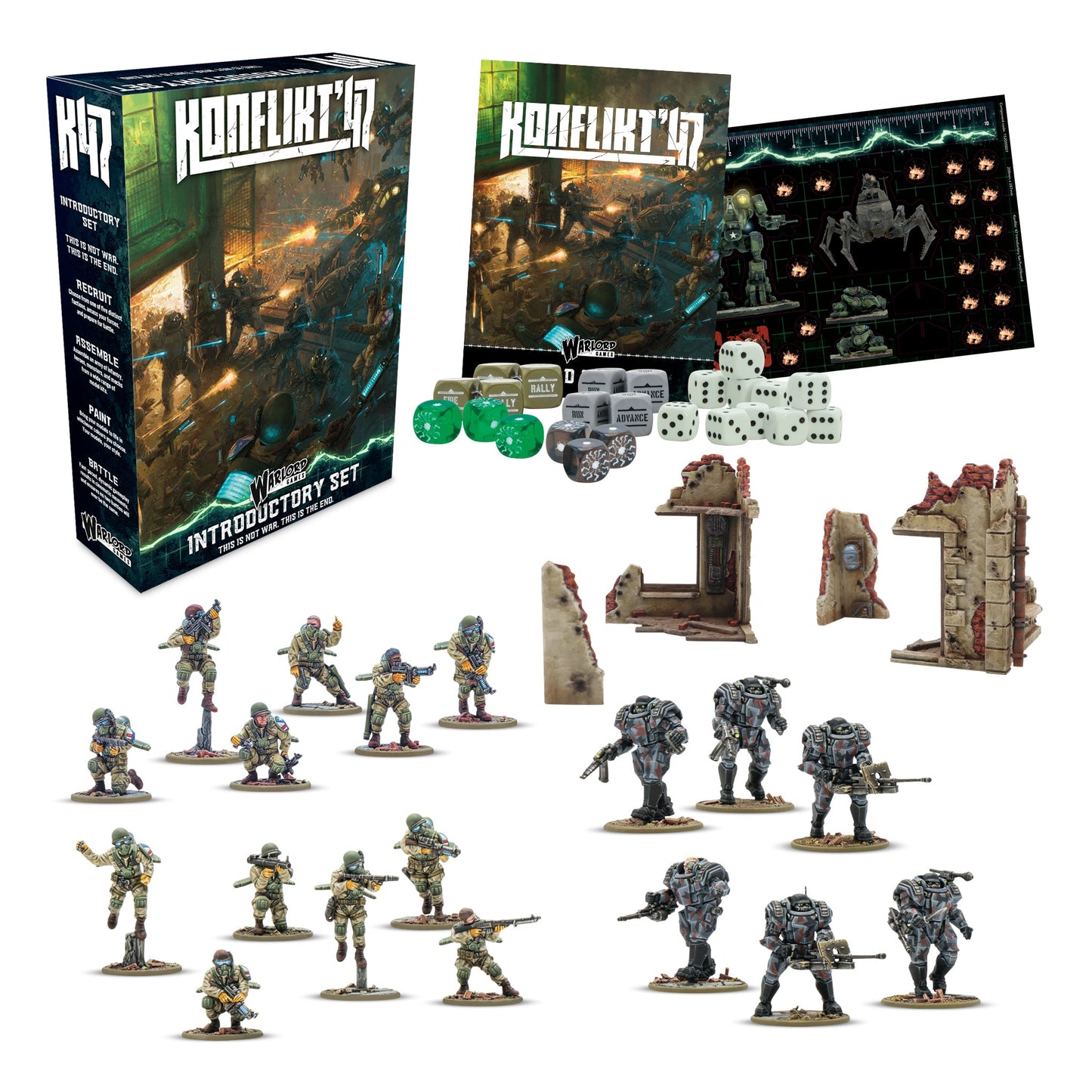 Complete contents of Konflikt '47 Introductory Set including US Fireflies and Stahltruppen