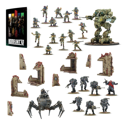Full contents of Konflikt '47 Starter Set including walkers and infantry