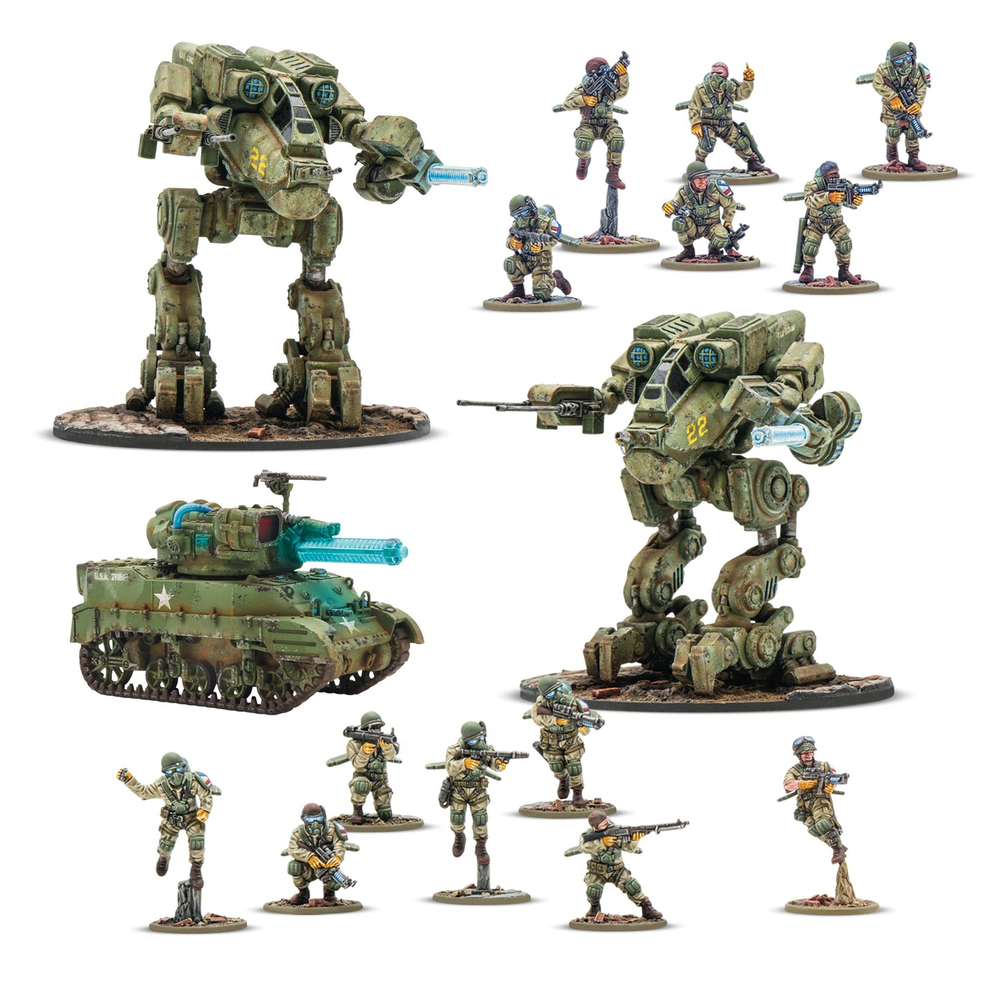 Full contents of the US Starter Army set including Fireflies, walkers, and Tesla tank