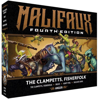 The box for the Malifaux Fourth Edition core box, The Clampetts, Fisherfolk, for the Bayou faction.
