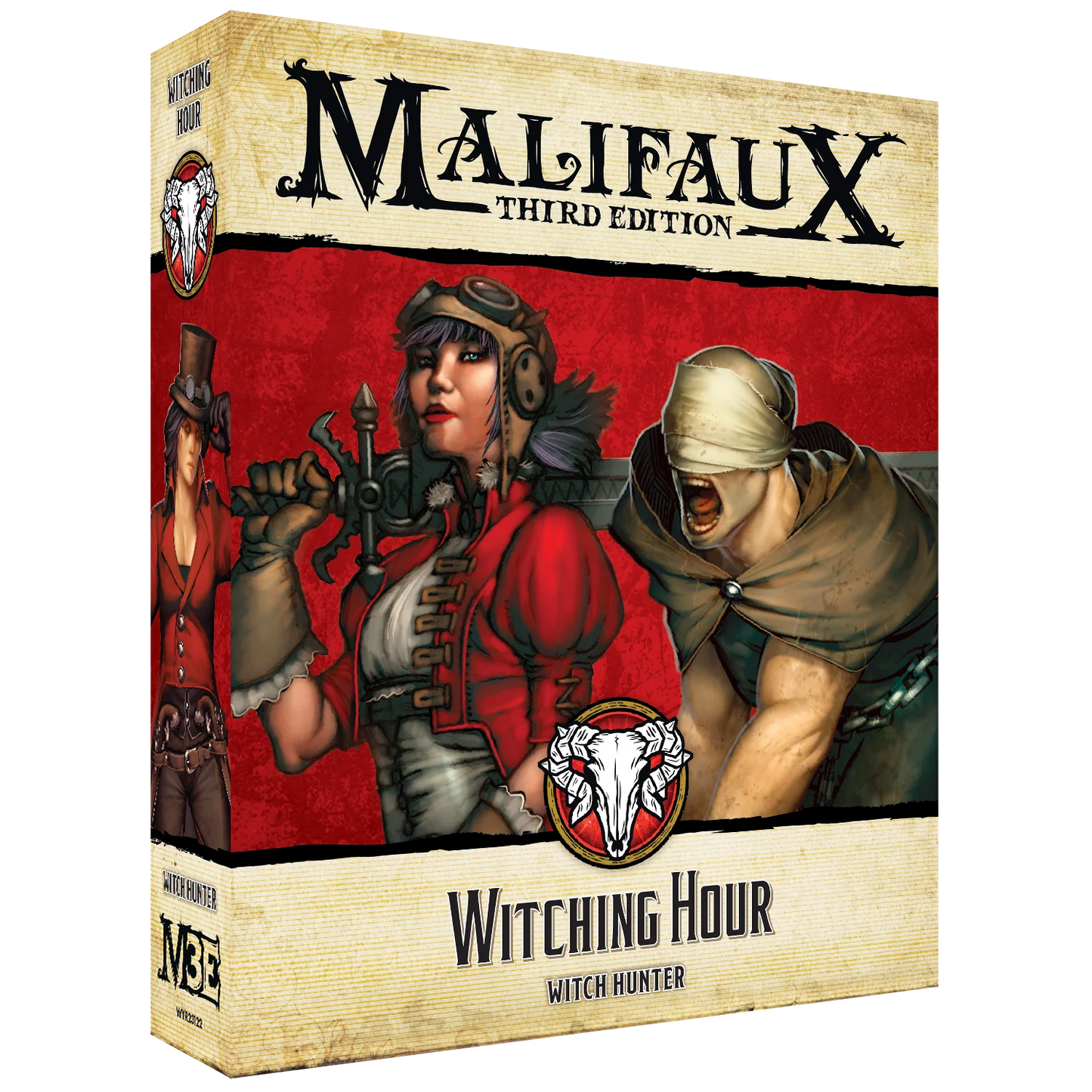 The box for the Malifaux Third Edition set, Witching Hour, for The Guild's Witch Hunter keyword.