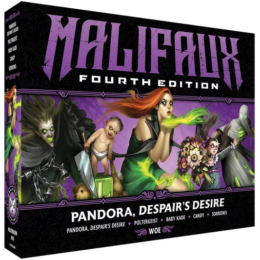The box for the Malifaux Fourth Edition core box, Pandora, Despair's Desire, for the Neverborn faction.