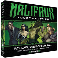 The box for the Malifaux Fourth Edition core box, Jack Daw, Spirit of Betrayal, for the Resurrectionists faction.