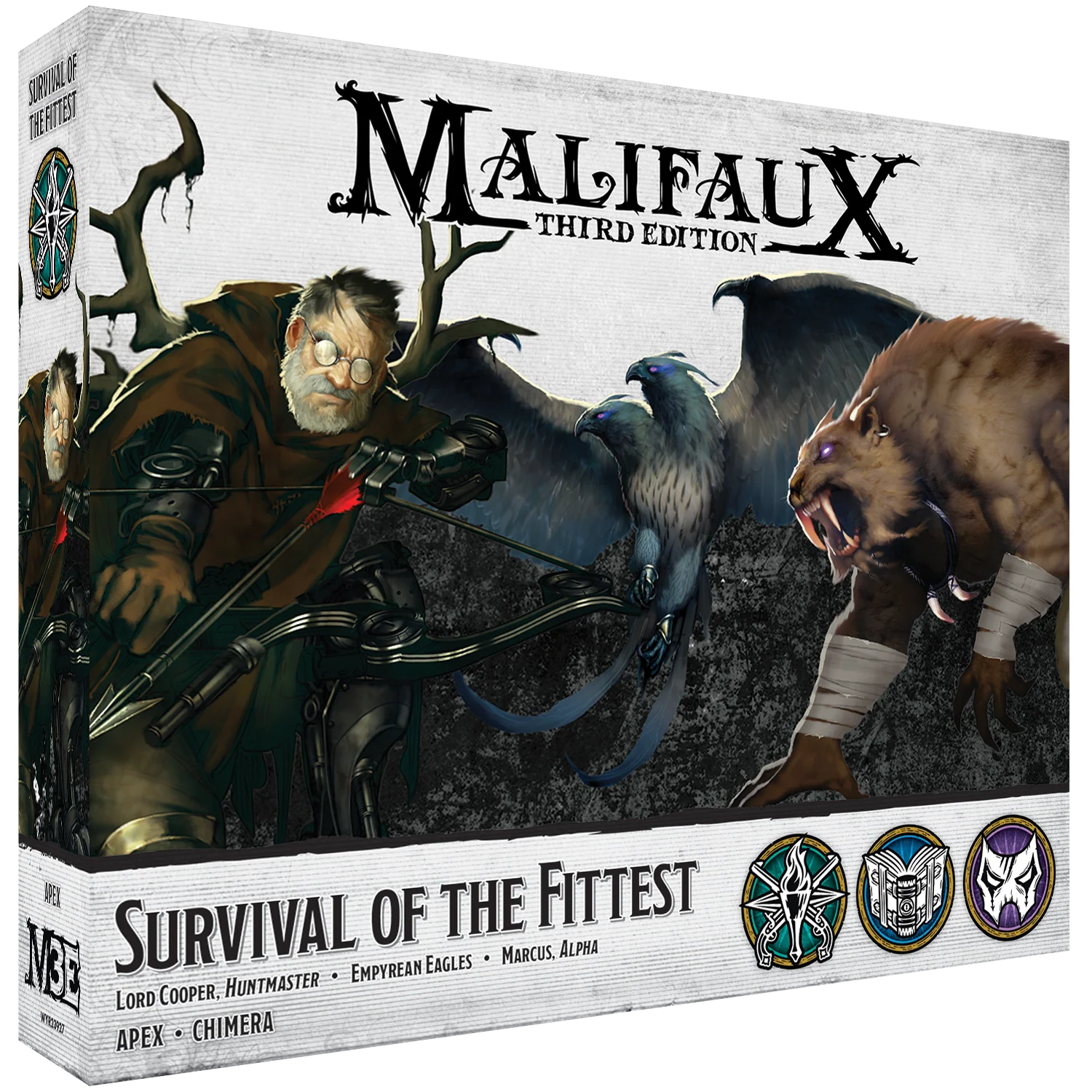  Begin your journey into the world of Malifaux with the Survival of the Fittest core box. This set features Master Titles and includes models for Lord Cooper, Marcus, and the Empyrean Eagles.