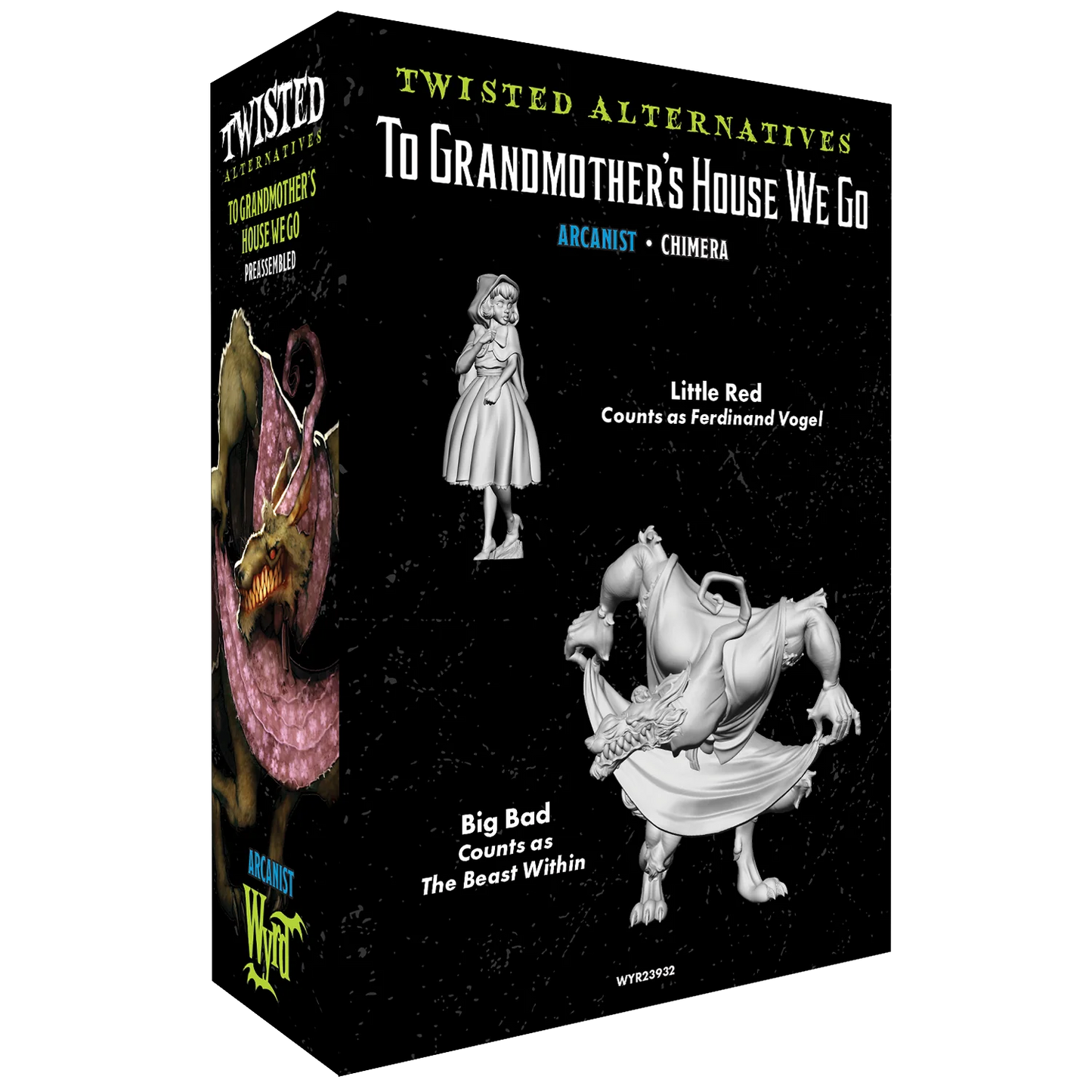 The back of the To Grandmother's House We Go box, showing the renders for the two included Malifaux miniatures.