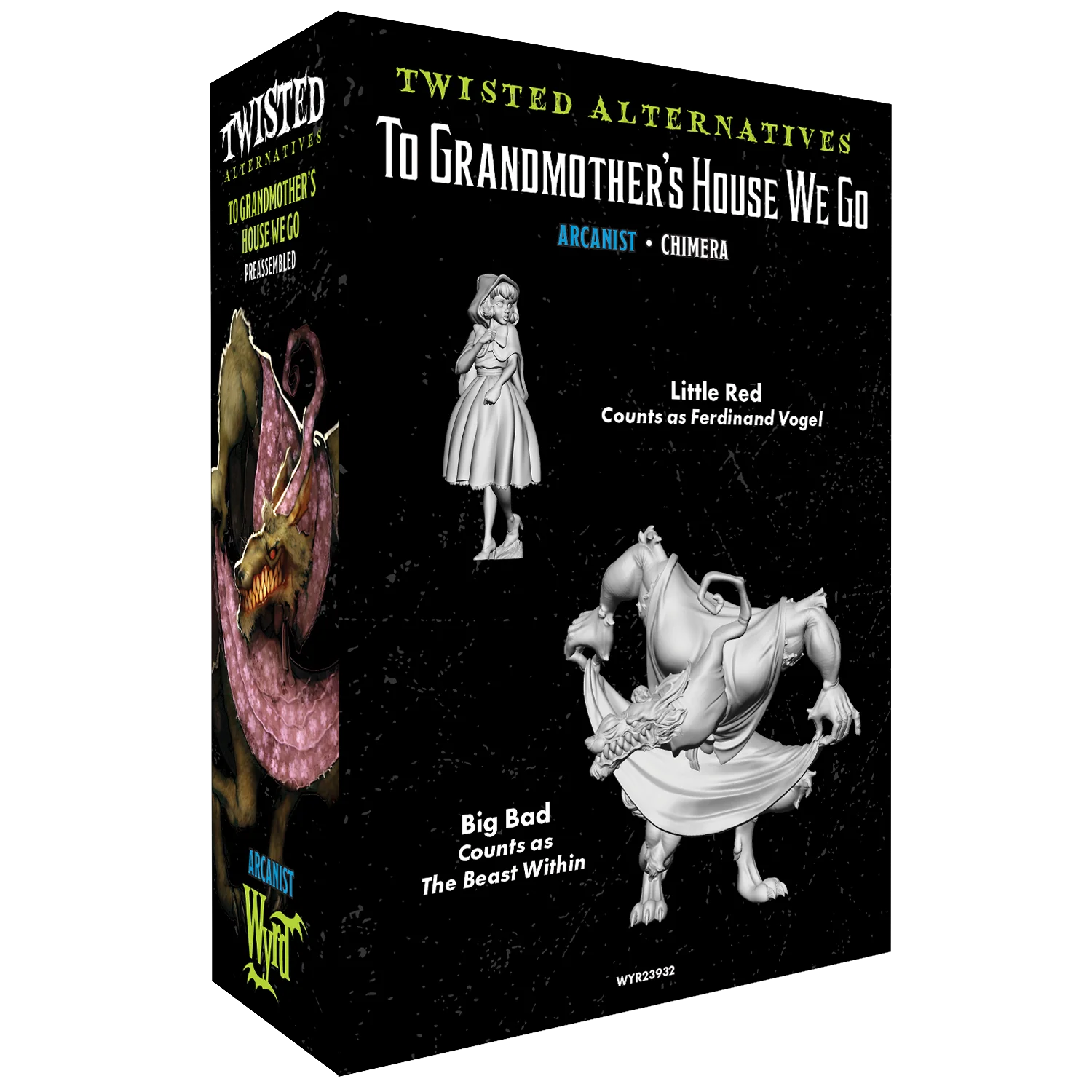 The back of the To Grandmother's House We Go box, showing the renders for the two included Malifaux miniatures.