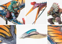 Close-up detail shots of the Quatl monster, highlighting the feathered tribal rider, the dinosaur's alternative head sculpts, and the intricate wing and beak details.