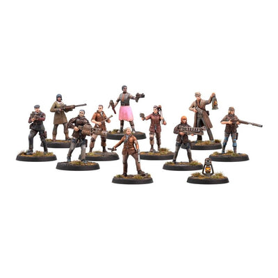 Railroad miniatures including the Lead Field Agent, Heavies, Runners, and Tourists.